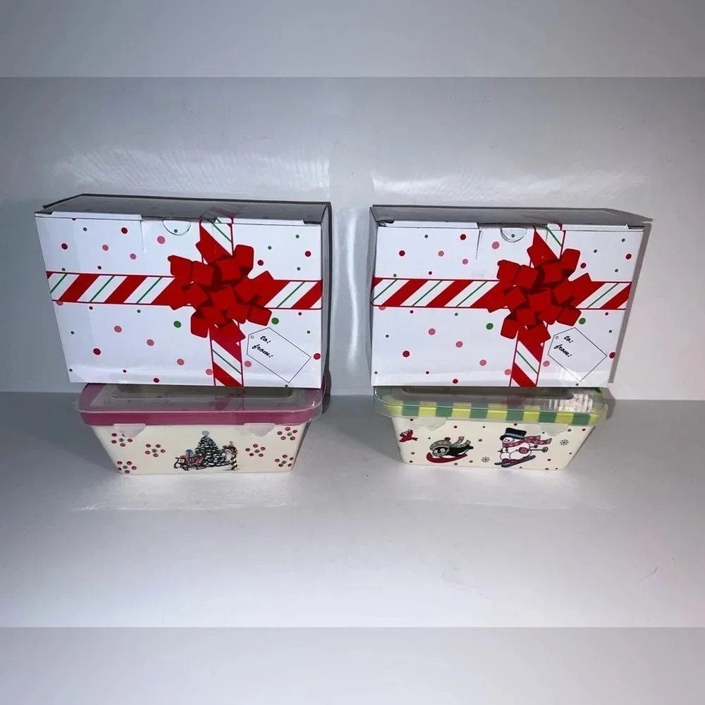 Temptations ,‎ NWT, 2 ceramic, holiday 12 ounce mini loaf pans with plastic lids